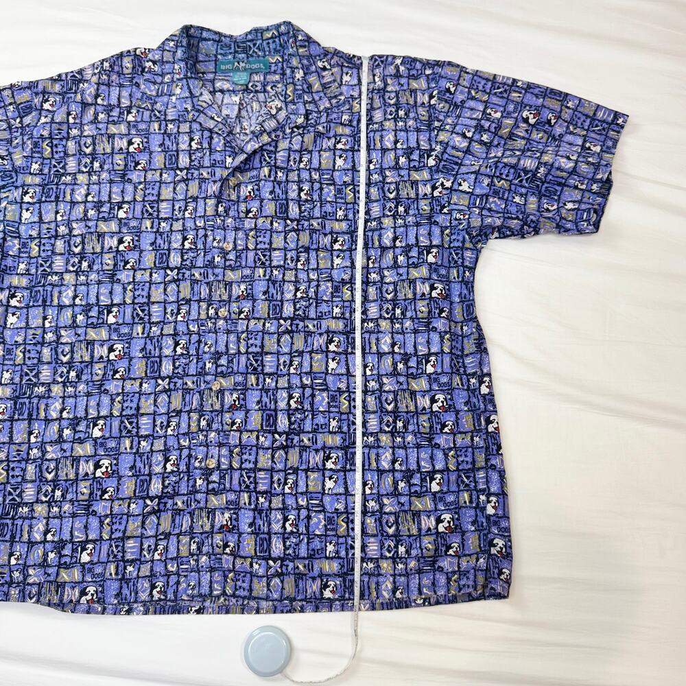 Big Dogs Blue Graphic Hawaiian Shirt Men's XL Cotton Y2K Novelty Camp Collar Vtg - Picture 5 of 13